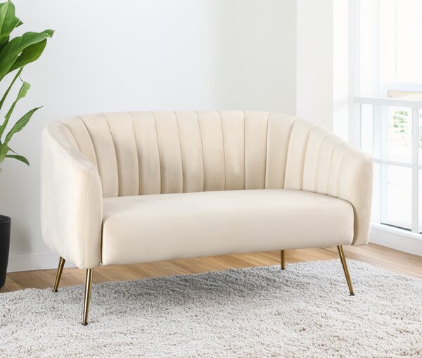 KONDELA Canapea de design cu 2 locuri, ţesătură Velvet bej/gold crom-auriu, BAGY