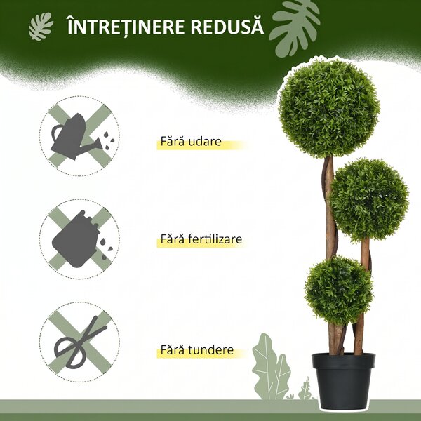 HOMCOM Plantă Artificială de Buxus cu 3 Ffere și Frunze de Bambus | Aosom Romania