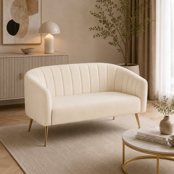 KONDELA Canapea de design cu 2 locuri, ţesătură Velvet bej/gold crom-auriu, BAGY