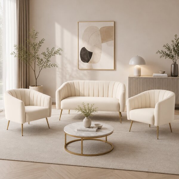 KONDELA Canapea de design cu 2 locuri, ţesătură Velvet bej/gold crom-auriu, BAGY
