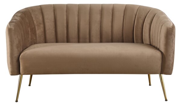KONDELA Canapea de design cu 2 locuri, ţesătură Velvet maro/gold crom-auriu, BAGY