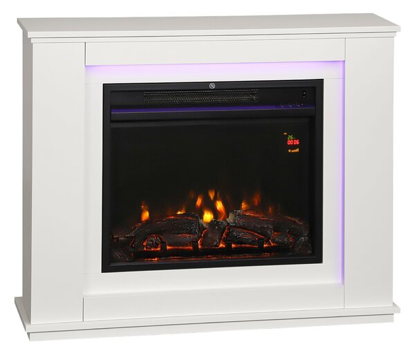 HOMCOM Șemineu Electric cu Flacără în 12 Culori și 5 Niveluri de Luminozitate, Telecomandă și Timer, 98x25x80 cm, Alb și Negru | Aosom Romania