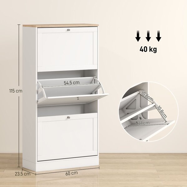 HOMCOM Dulap Îngust pentru Pantofi cu 3 Sertare și Rafturi Reglabile pe 2 Niveluri, 60x23,5x115 cm, Negru | Aosom Romania