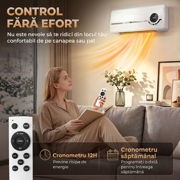 HOMCOM Încălzitor Electric 2000W de Perete cu 3 Moduri, Timer, Telecomandă și Blocare Copii | Aosom Romania
