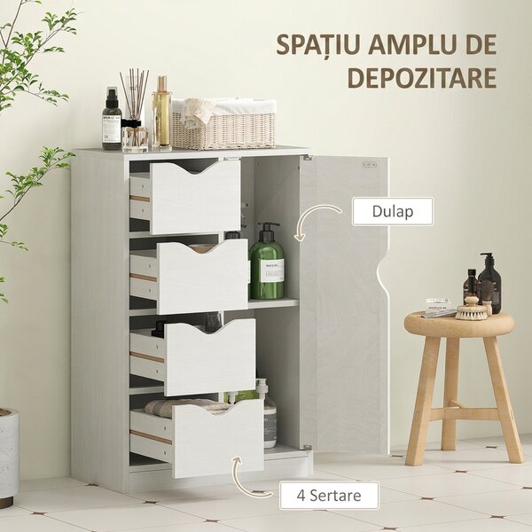 HOMCOM Mobilier Dulap Baie cu 4 Sertare si 2 Niveluri, Modern si Practic pentru Baie, Alb | Aosom Romania
