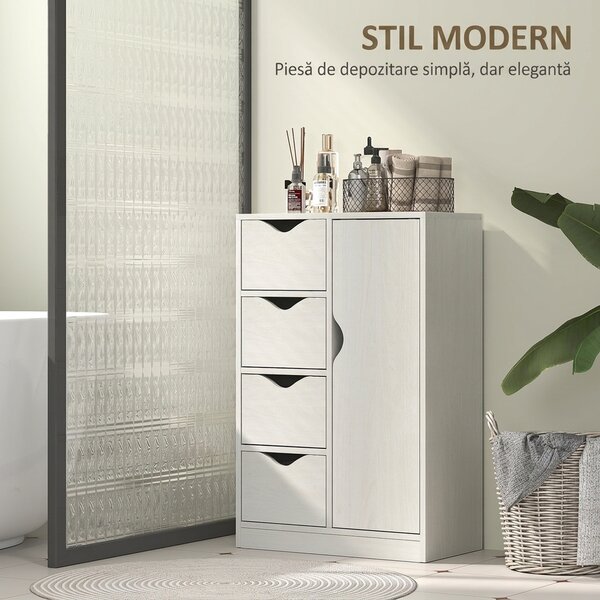 HOMCOM Mobilier Dulap Baie cu 4 Sertare si 2 Niveluri, Modern si Practic pentru Baie, Alb | Aosom Romania
