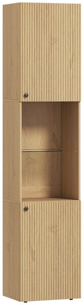 HOMCOM Coloană Baie Slim 6 Rafturi, 2 Uși, Compartimente Deschise, Raft din Sticlă Securizată, Rafturi Reglabile, Stejar | Aosom Romania