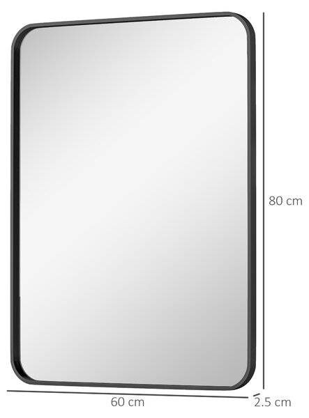 HOMCOM Oglindă de Baie 60 x 80 cm Oglindă Decorativă de Perete cu Ramă Metalică și Cârlig Ușor de Agățat pentru Sufragerie, Hol, Intrare - Negru | Aosom Romania