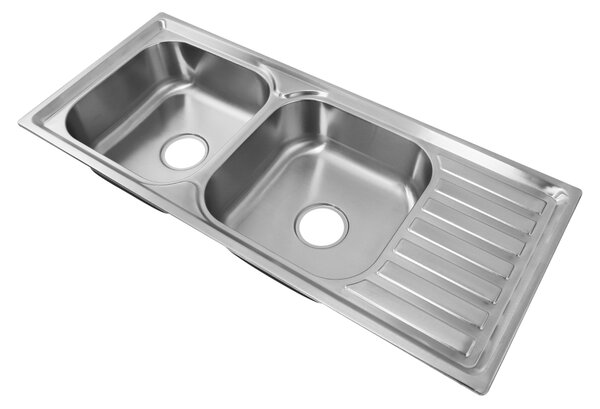 KONDELA Chiuvetă din oţel inoxidabil cu sifon, 105x45, DUPLO