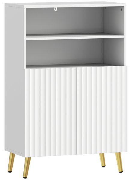 HOMCOM Dulap de Baie cu 2 Rafturi Deschise și Dulap, Dulap Compact cu Uși Amortizate, Raft Reglabil, pentru Bucătărie Living, 60x31.8x93 cm, Alb | Aosom Romania