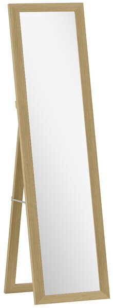 HOMCOM Oglindă cu Ramă din MDF, Picioare și Cârlige pentru Utilizare pe Podea sau pe Perete, 37x40x155 cm, Lemn Natural | Aosom Romania