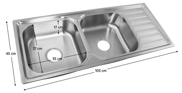 KONDELA Chiuvetă din oţel inoxidabil cu sifon, 105x45, DUPLO