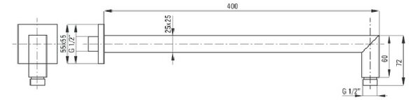 Brat pentru para de dus superioara fixa finisaj crom 400mm forma patrata NAC_049K