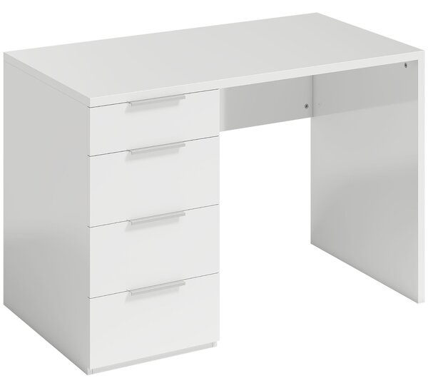 HOMCOM Birou Compact, 110x61.5x75 cm Birou Modern cu 4 Sertare, Masă pentru Computer, Cameră și Birou, Alb Lucios | Aosom Romania