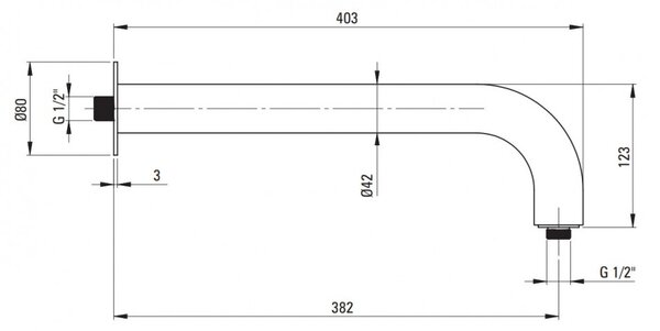 SILIA brat dispersor fix dus - 380 mm NQS_D41K Finisaj: titan