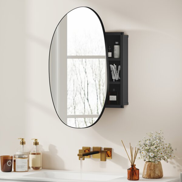 HOMCOM Dulap Baie cu Oglindă și 3 Rafturi, 61x12x79 cm, Formă Neregulată, Dulap Montabil pe Perete, Negru | Aosom Romania