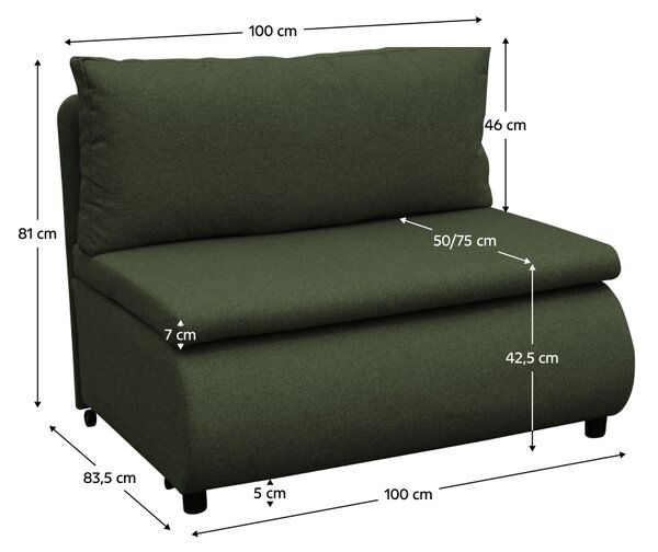 KONDELA Fotoliu extensibil cu spaţiu de depozitare, verde, FLIK