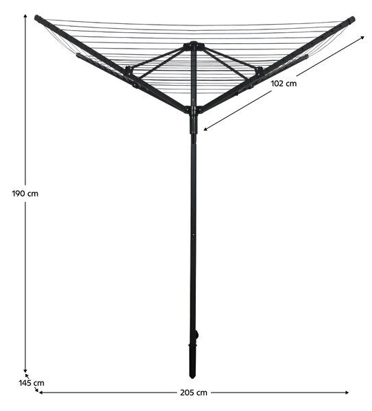 KONDELA Uscător de haine de grădină, negru, 45 m, ROTARY NEW TYP 3