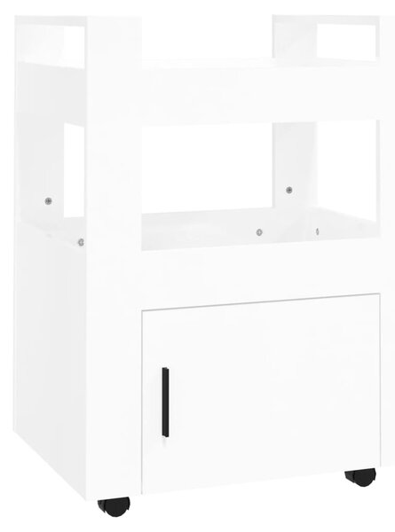 Cărucior de birou, alb extralucios, 60x45x80 cm, lemn prelucrat