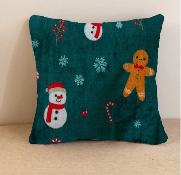 Fata de perna din microplus SNOWMAN AND GINGERBREAD 45x45 cm, verde