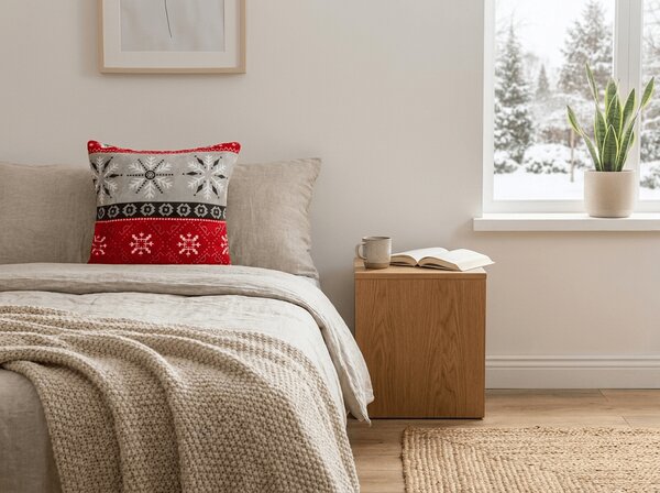 Husa din microplus pentru pernuta SNOWY FOREST 45x45 cm, gri