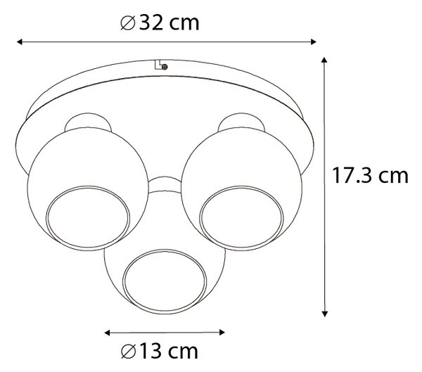 Plafoniera Art Deco neagră cu sticlă fumurie cu 3 lumini - Vidro