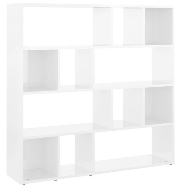 Bibliotecă/Separator cameră, alb extralucios, 105x24x102 cm