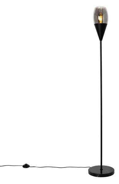 Lampă de podea modernă neagră cu sticlă fumurie - Drop