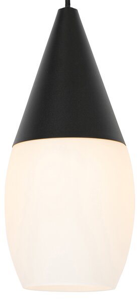 Lampă suspendată modernă neagră cu sticlă opal 4 lumini - Drop