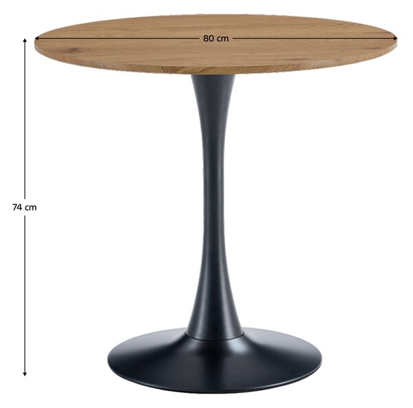 KONDELA Masă de sufragerie, stejar/negru, diametru 80 cm, REVENTON NEW
