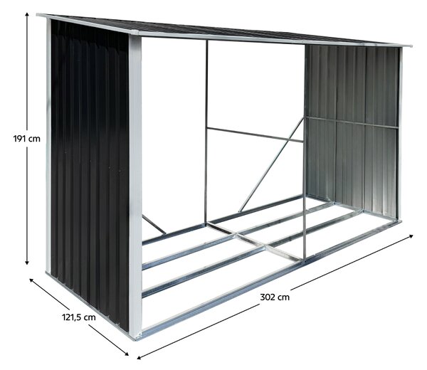 KONDELA Magazie pentru lemn, antracit/alb, 302x121,5x191 cm, DARYL TIP 3