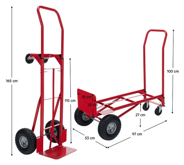 KONDELA Cărucior pentru depozit 2în1, Portanţă de 150 kg, roşu/negru, LAMY NEW