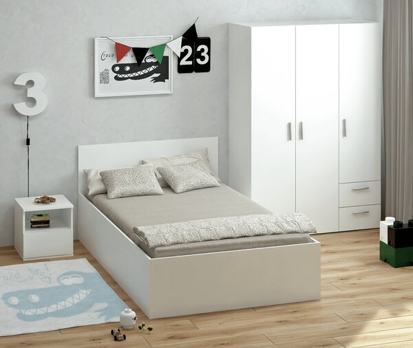 KONDELA Pat cu somieră metalic şi spaţiu de depozitare, 120x200, alb, DOLI