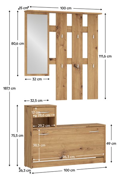 KONDELA Set pentru hol, stejar artisan, VIRA-MECKI NEW