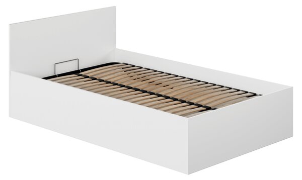 KONDELA Pat cu somieră metalic şi spaţiu de depozitare, 120x200, alb, DOLI