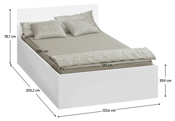 KONDELA Pat cu somieră metalic şi spaţiu de depozitare, 120x200, alb, DOLI