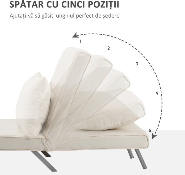 Fotoliu pat extensibil Modern HOMCOM 2 in 1 cu spatar reglabil pe 5 nivele, 65x69x82cm | Aosom Romania