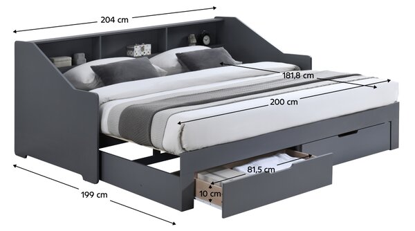 KONDELA Patul extensibil, gri, MONETA