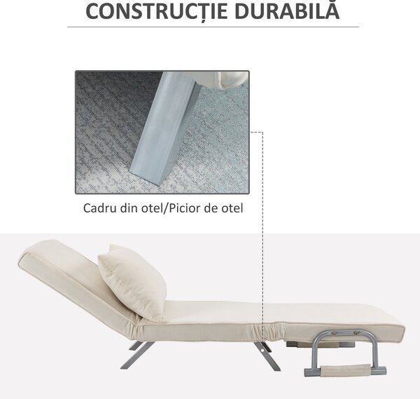 Fotoliu pat extensibil Modern HOMCOM 2 in 1 cu spatar reglabil pe 5 nivele, 65x69x82cm | Aosom Romania
