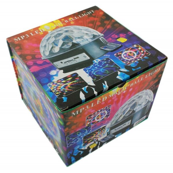 Proiector LED RGB, 6 leduri, intrare USB, MP3, 2 difuzoare stereo, 50Hz, 18W, 230V, 18 x 16cm, negru