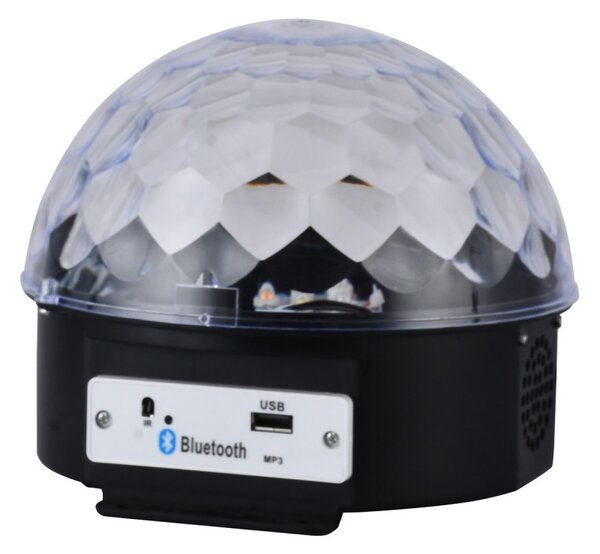 Proiector LED RGB, 6 leduri, intrare USB, MP3, 2 difuzoare stereo, 50Hz, 18W, 230V, 18 x 16cm, negru