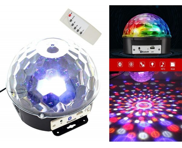 Proiector LED RGB, 6 leduri, intrare USB, MP3, 2 difuzoare stereo, 50Hz, 18W, 230V, 18 x 16cm, negru
