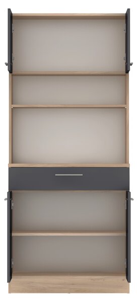 KONDELA Dulap de bucătărie cu patru uşi, stejar artisan/grafit, DOMIS NEW