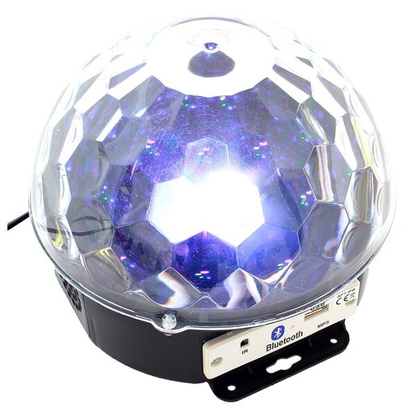 Proiector LED RGB, 6 leduri, intrare USB, MP3, 2 difuzoare stereo, 50Hz, 18W, 230V, 18 x 16cm, negru
