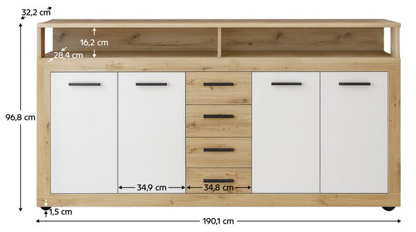 KONDELA Comodă combinată, stejar artisan/alb, LUNYSA