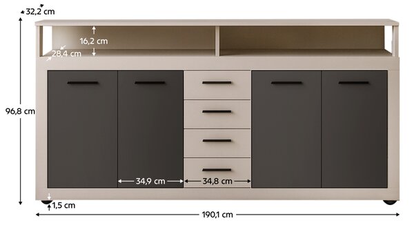 KONDELA Comodă combinată, caşmir/negru, LUNYSA