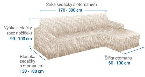 Huse bielastice CRISTINA smântână canapea cu otoman dreapta (l. 170 - 300 cm)