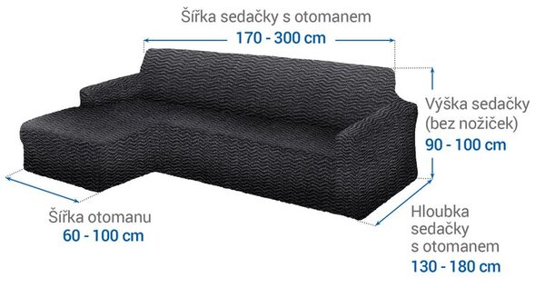 Huse bielastice CRISTINA antracit canapea cu otoman stânga (l. 170 - 300 cm)