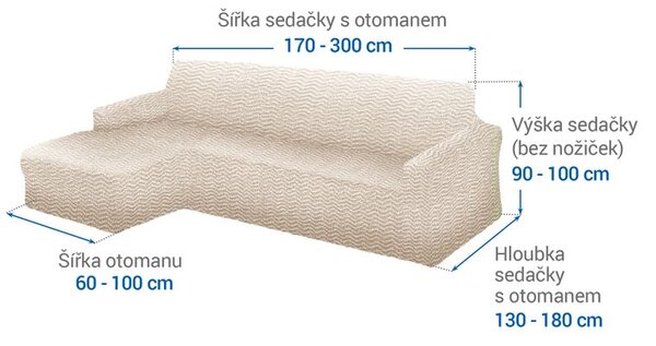 Huse bielastice CRISTINA smântână canapea cu otoman stânga (l. 170 - 300 cm)