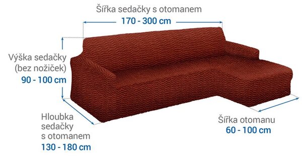 Huse bielastice CRISTINA cupru canapea cu otoman dreapta (l. 170 - 300 cm)